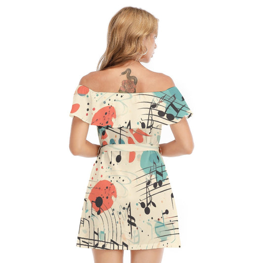 All-Over Print Women's Off-shoulder Dress With Ruffle