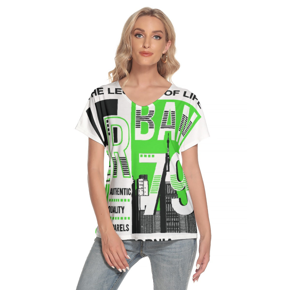 All-Over Print Women's Loose V-neck Short Sleeve T-shirt