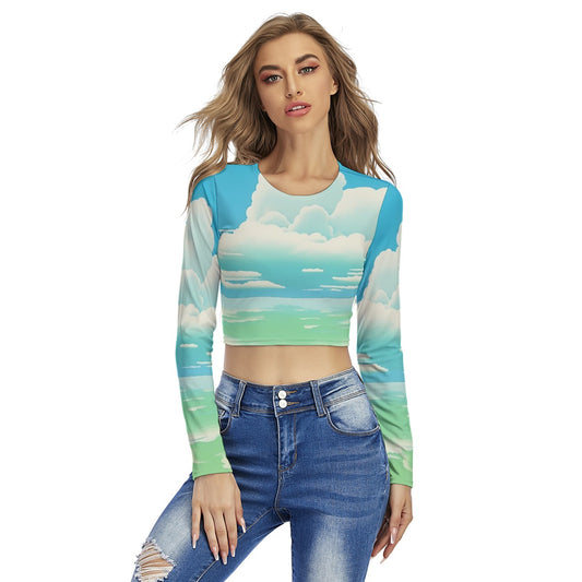 All-Over Print Women's Round Neck Crop Top T-Shirt