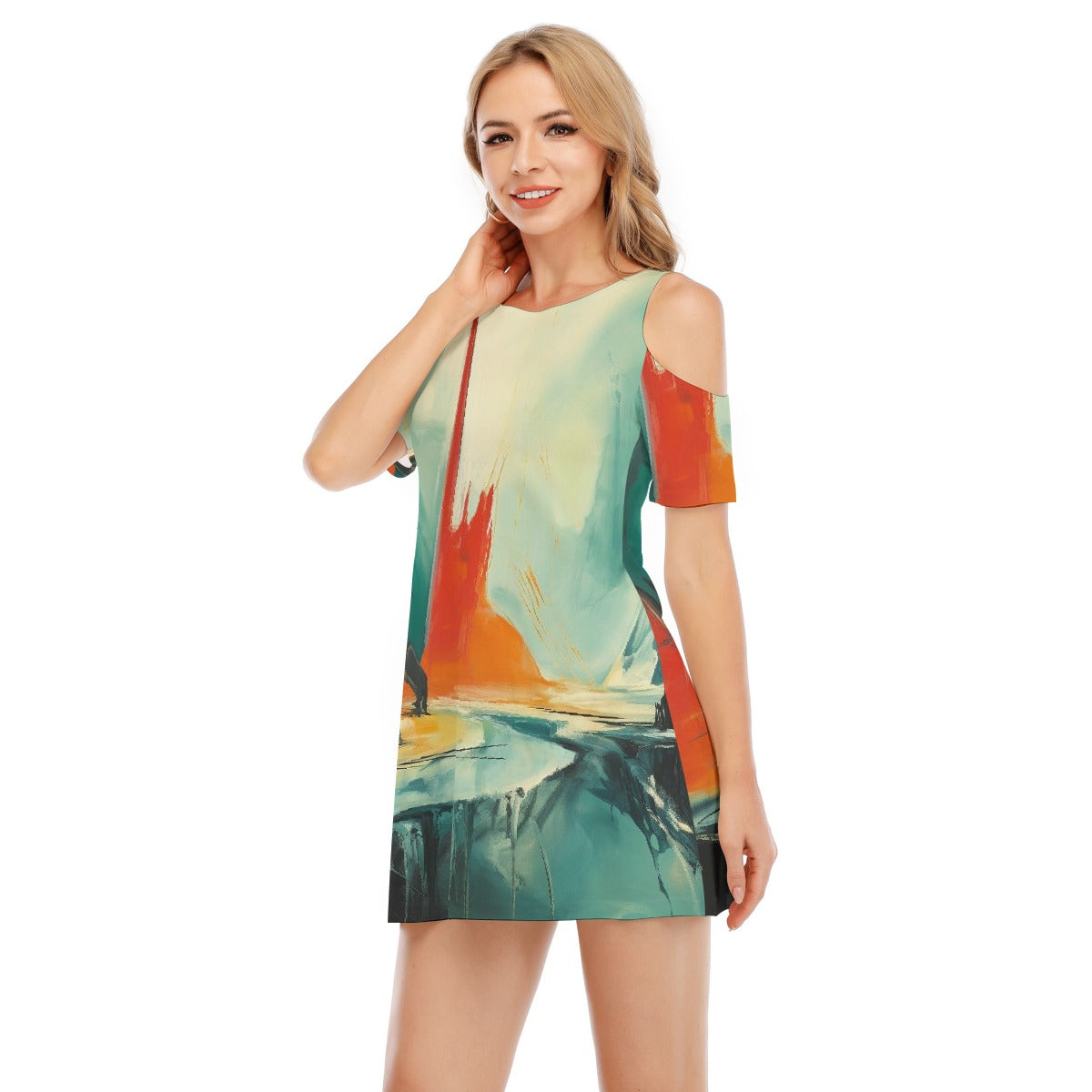 All-Over Print Women's Cold Shoulder Dress | 190GSM Cotton