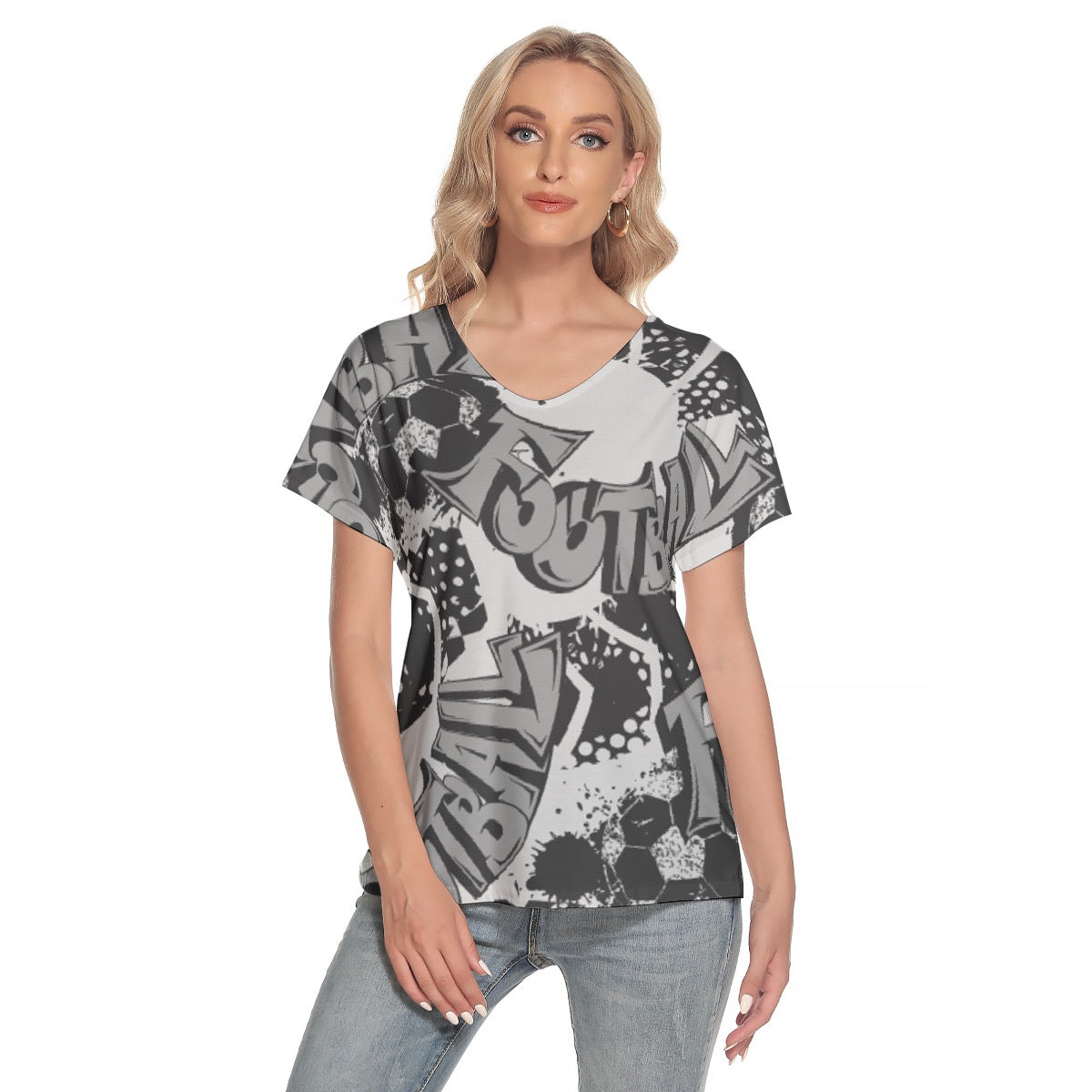 All-Over Print Women's Loose V-neck Short Sleeve T-shirt