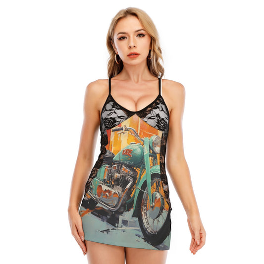 All-Over Print Women's Black Lace Cami Dress