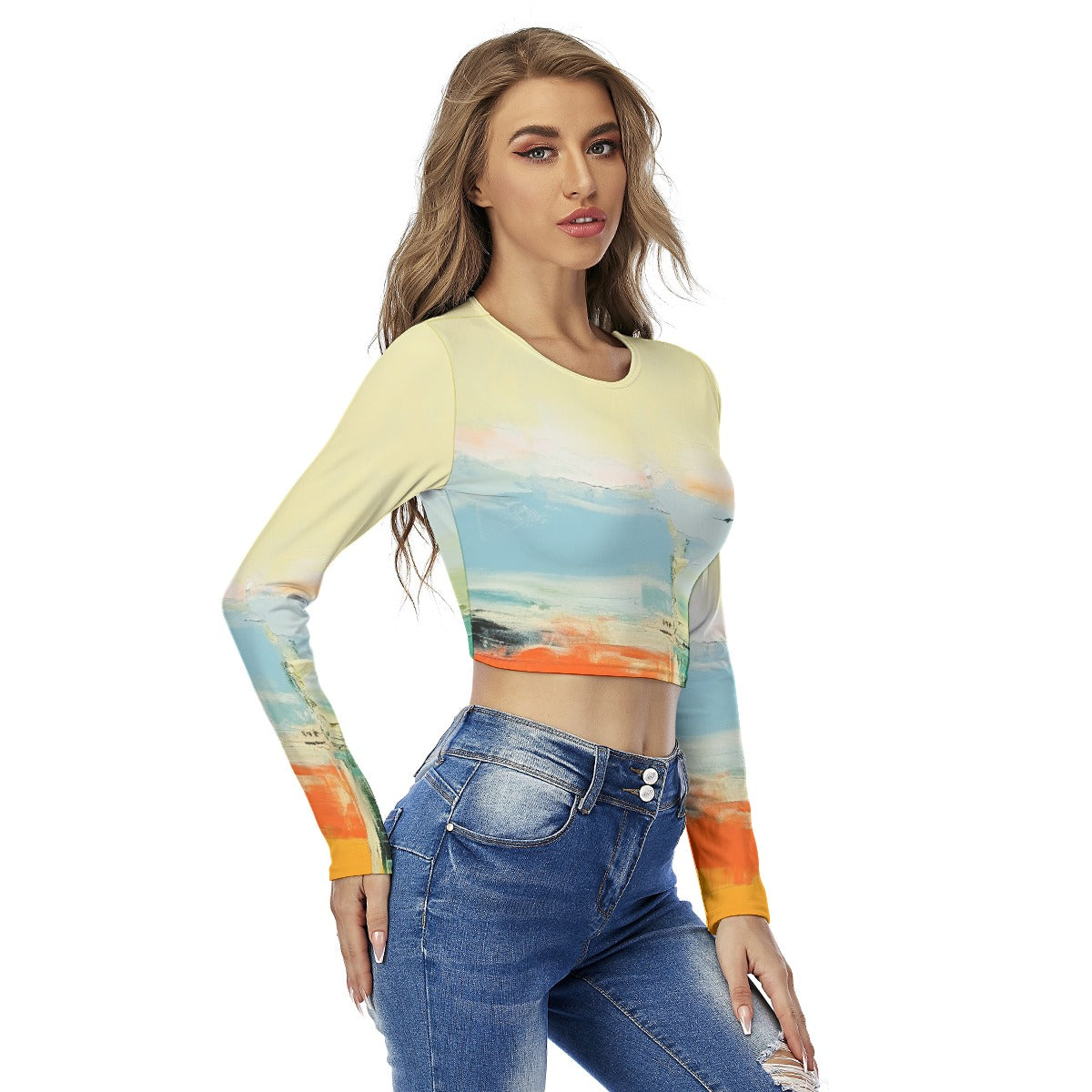 All-Over Print Women's Round Neck Crop Top T-Shirt