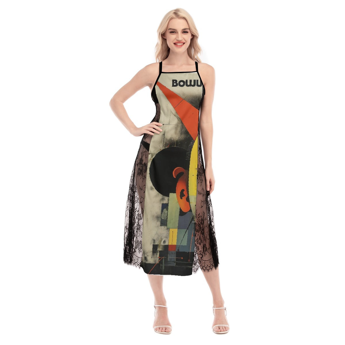 All-Over Print Women's Lace Cami Cross Back Dress