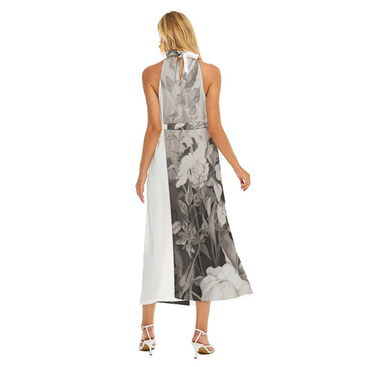 All-Over Print Women's Wrap Hem Belted Halter Dress