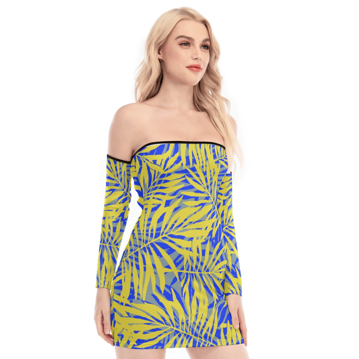 All-Over Print Women's Off-shoulder Back Lace-up Dress