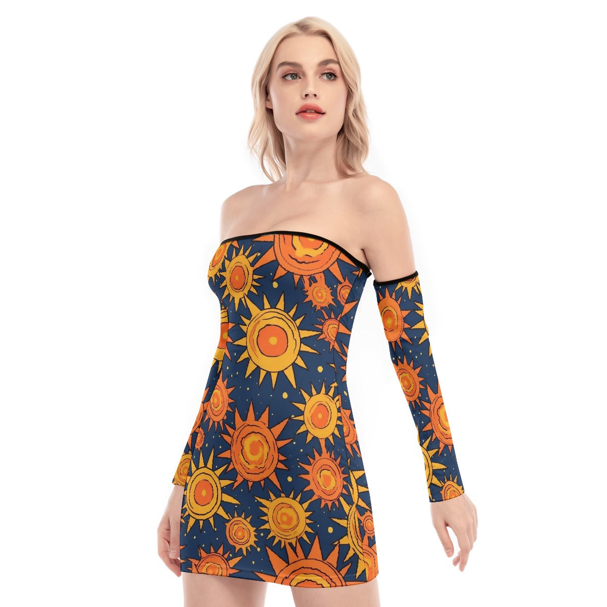 All-Over Print Women's Off-shoulder Back Lace-up Dress