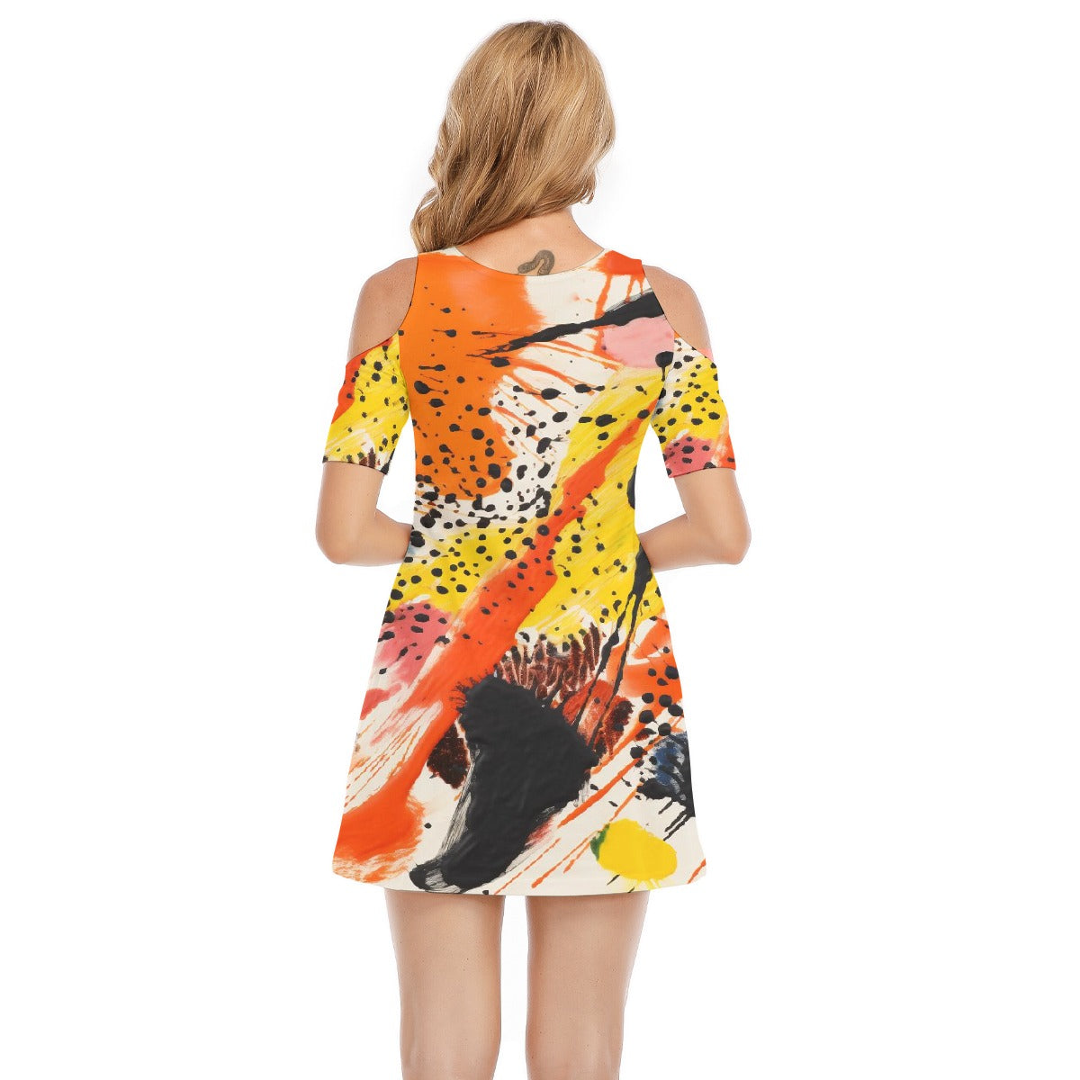 All-Over Print Women's Cold Shoulder Dress | 190GSM Cotton