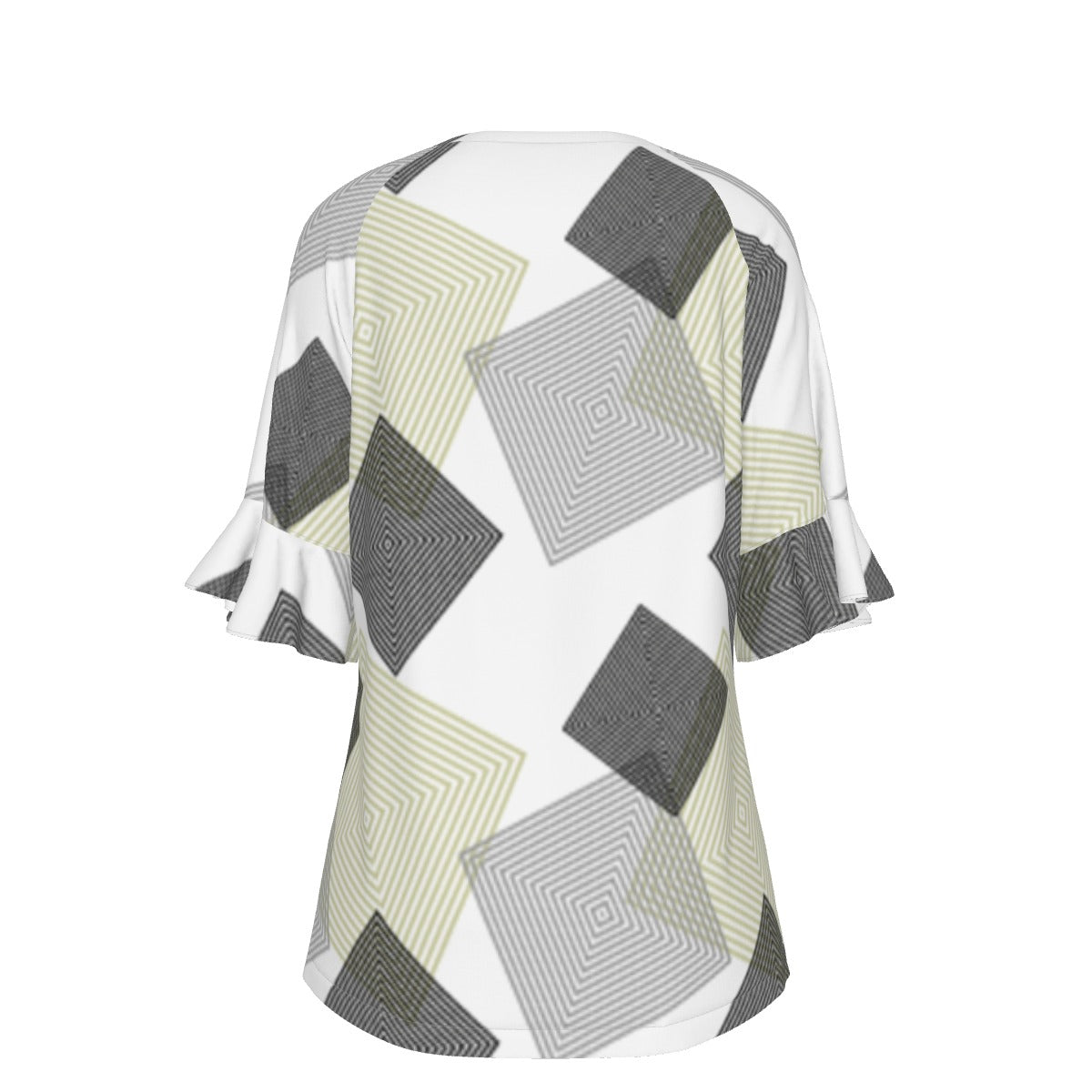 All-Over Print V-neck Women's T-shirt With Bell Sleeve