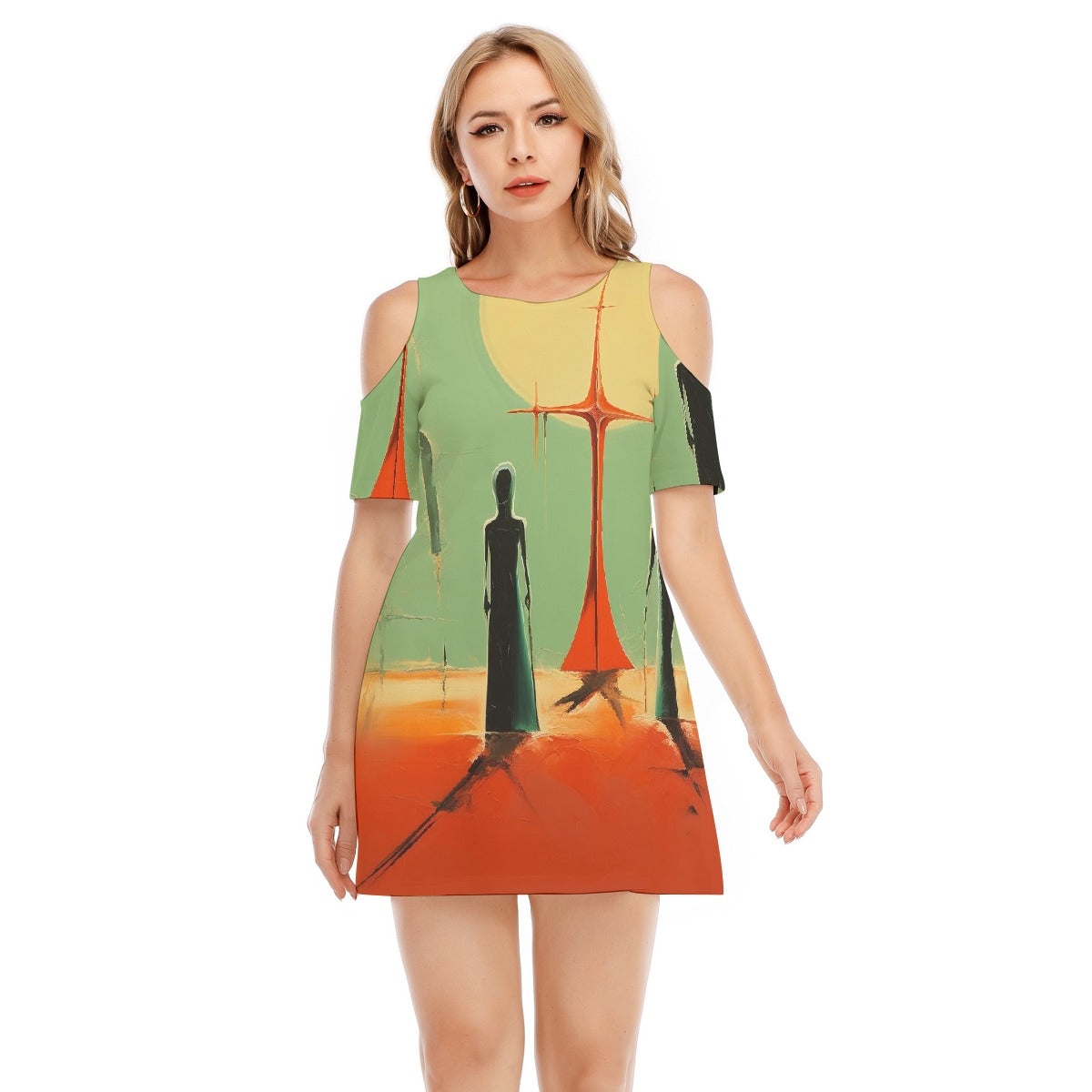 All-Over Print Women's Cold Shoulder Dress | 190GSM Cotton