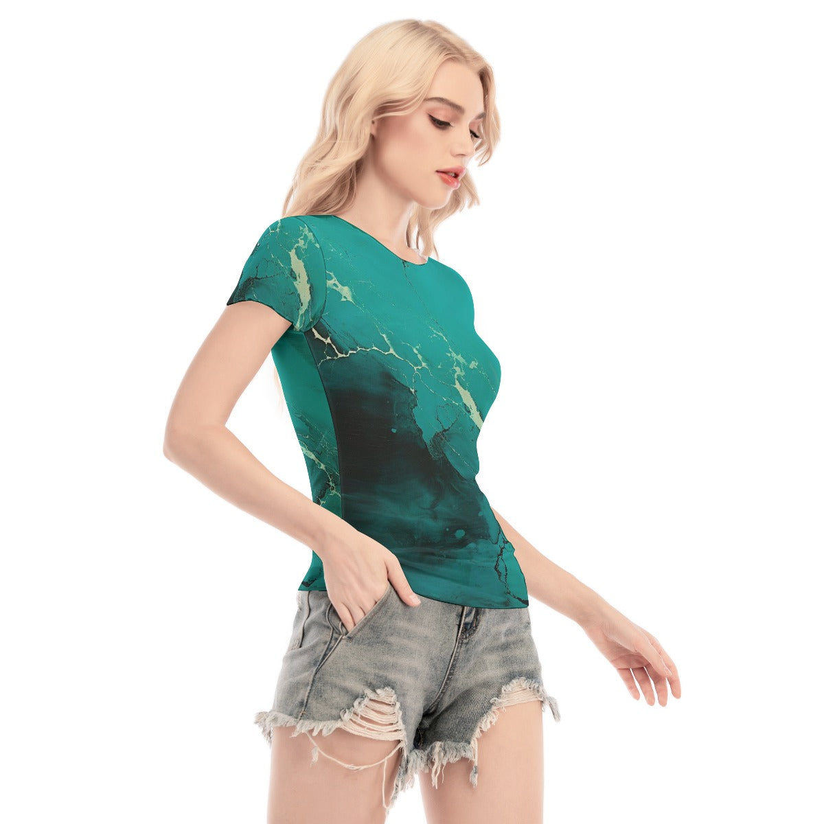 All-Over Print Women's Short Sleeve Mesh Blouse