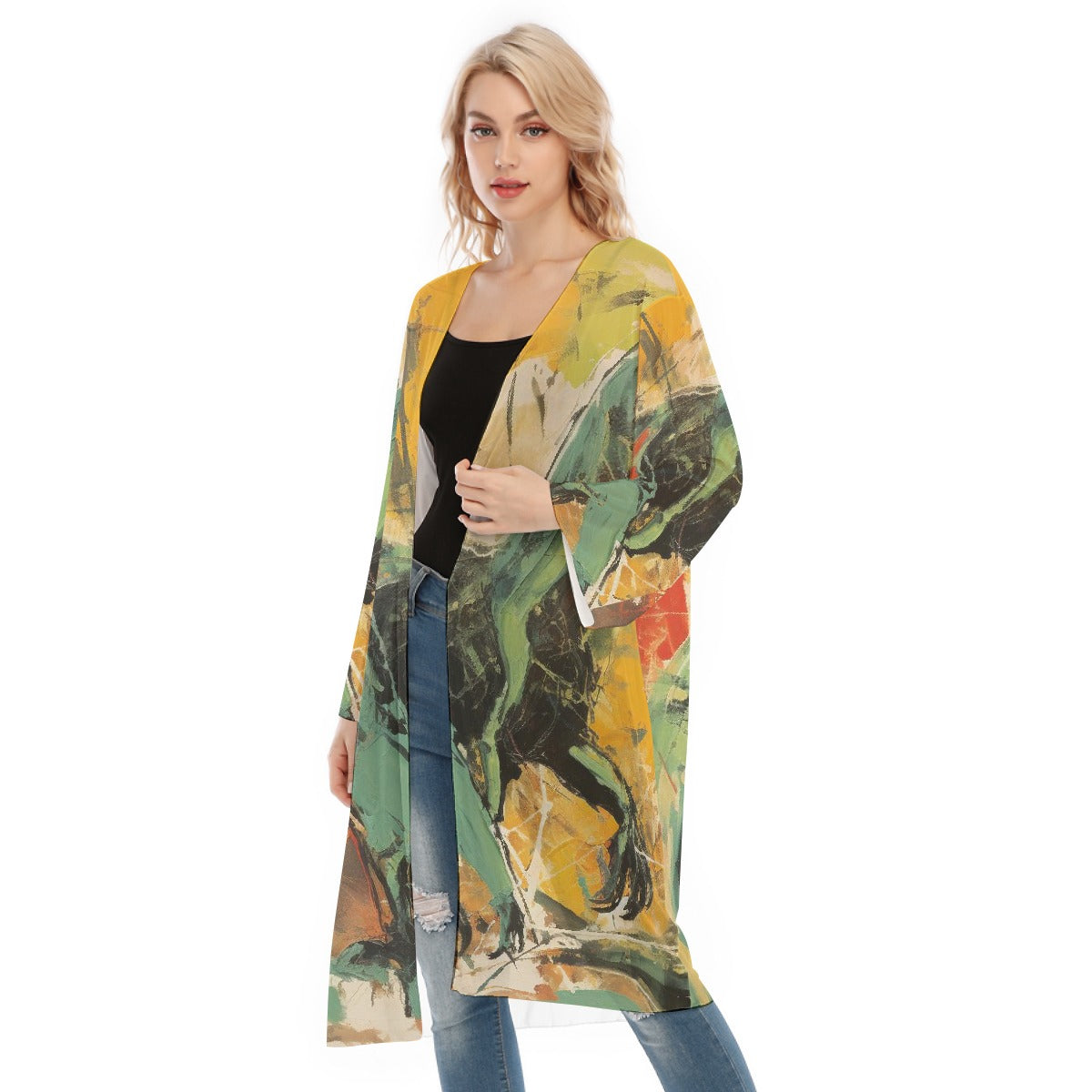 All- Over Print Women's Long Sleeve Mesh Cardigan