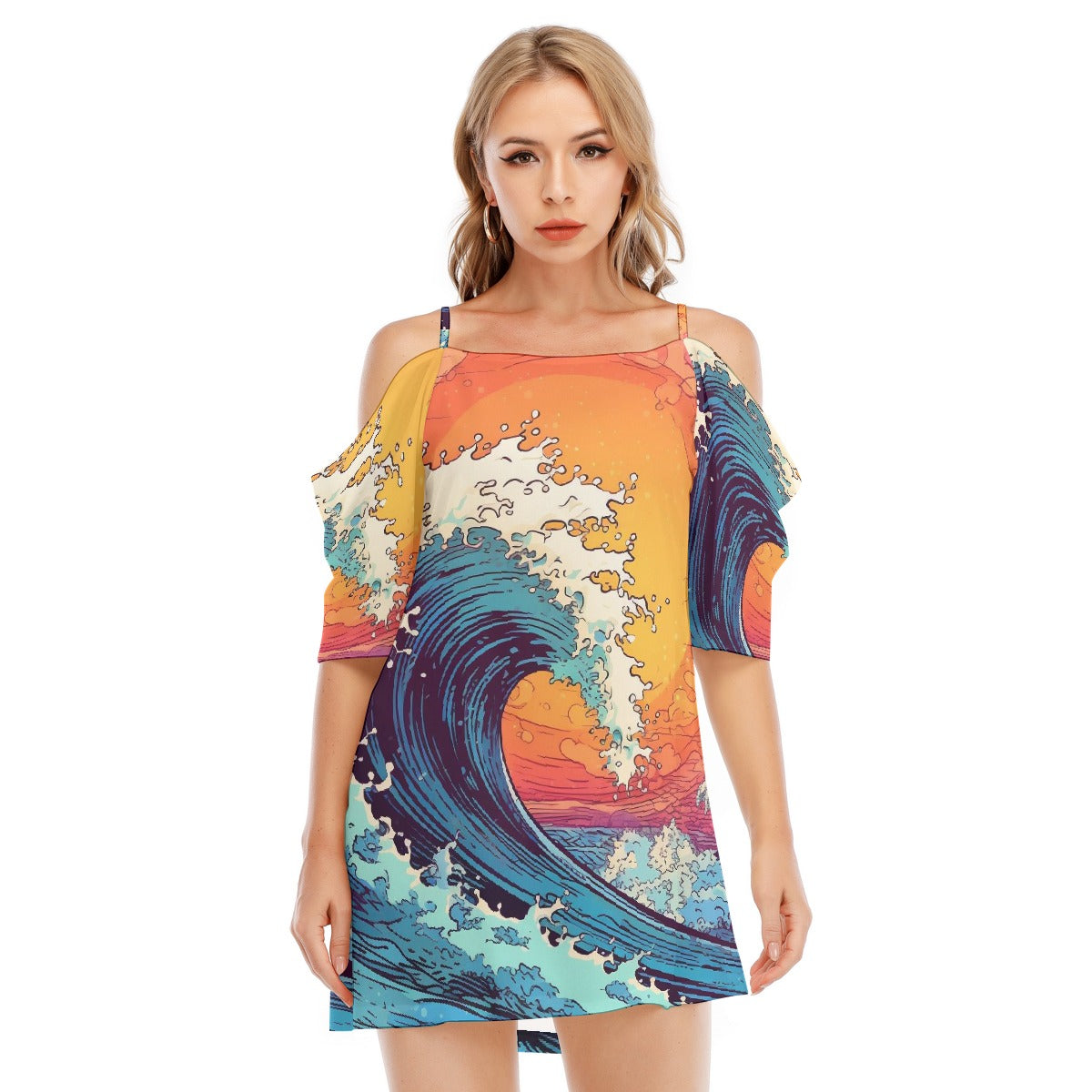 All-Over Print Women's Off-shoulder Cami Dress