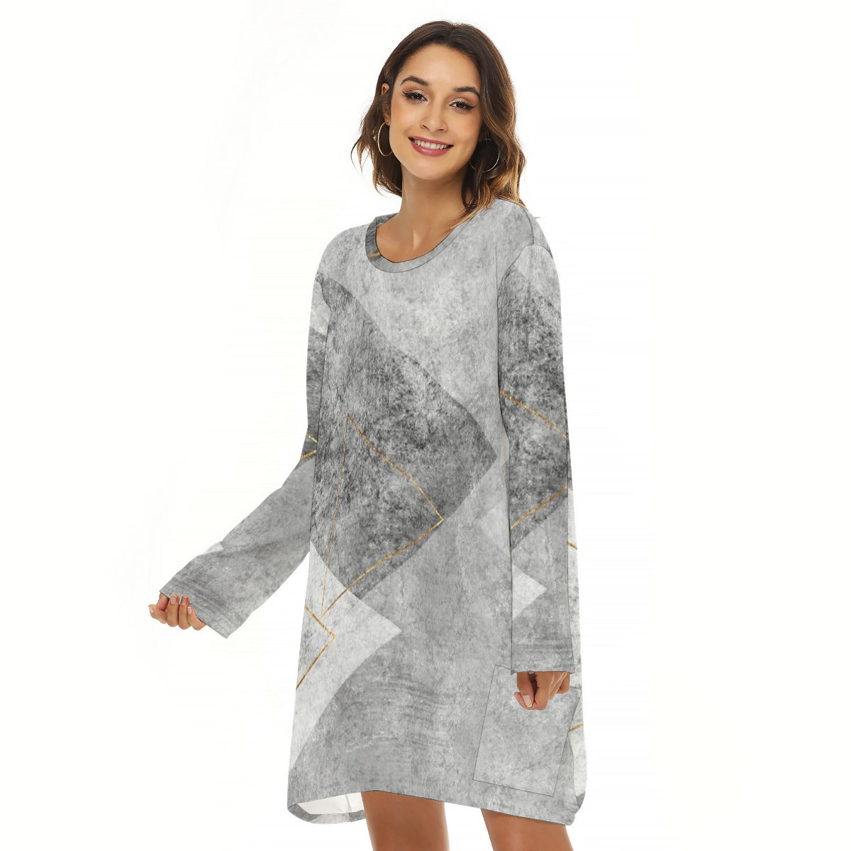 All-Over Print  Women's Loose Crew Neck Dress