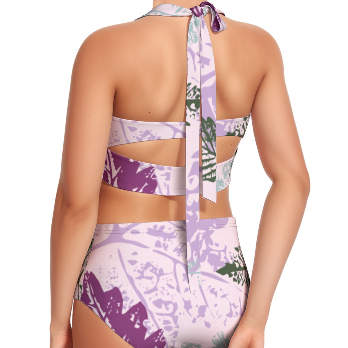 All-Over Print Women's Swimsuit Set With Halter