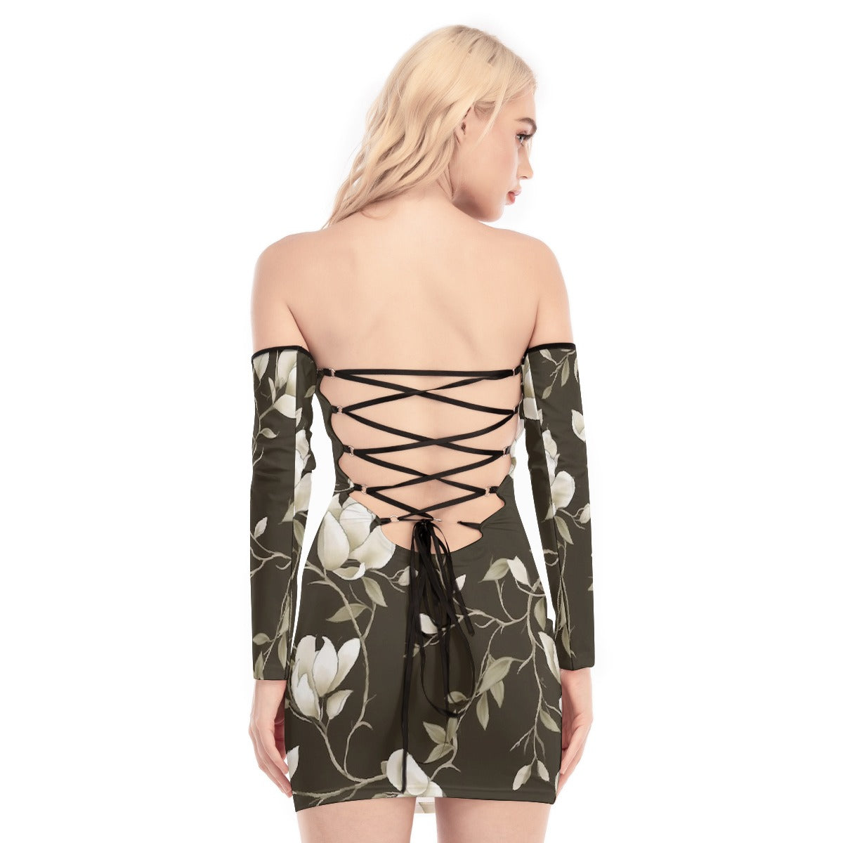 All-Over Print Women's Off-shoulder Back Lace-up Dress