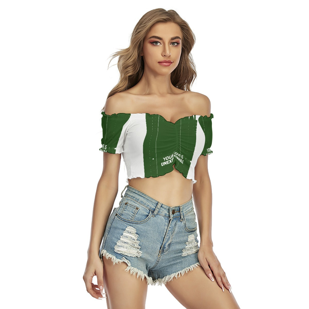 All-Over Print Women's One-shoulder Off-the-navel Short Sleeve T-shirt