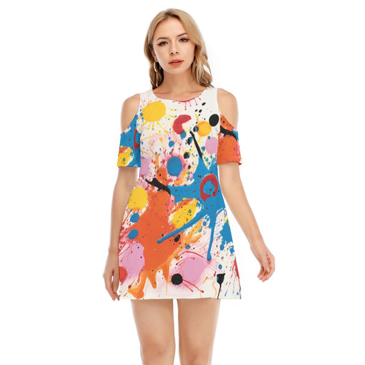 All-Over Print Women's Cold Shoulder Dress | 190GSM Cotton