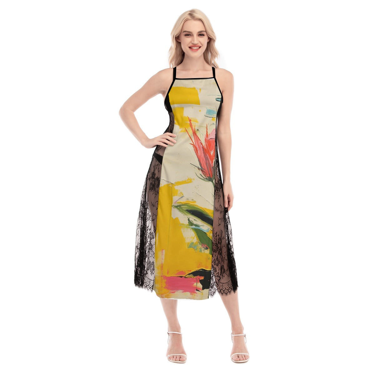 All-Over Print Women's Lace Cami Cross Back Dress