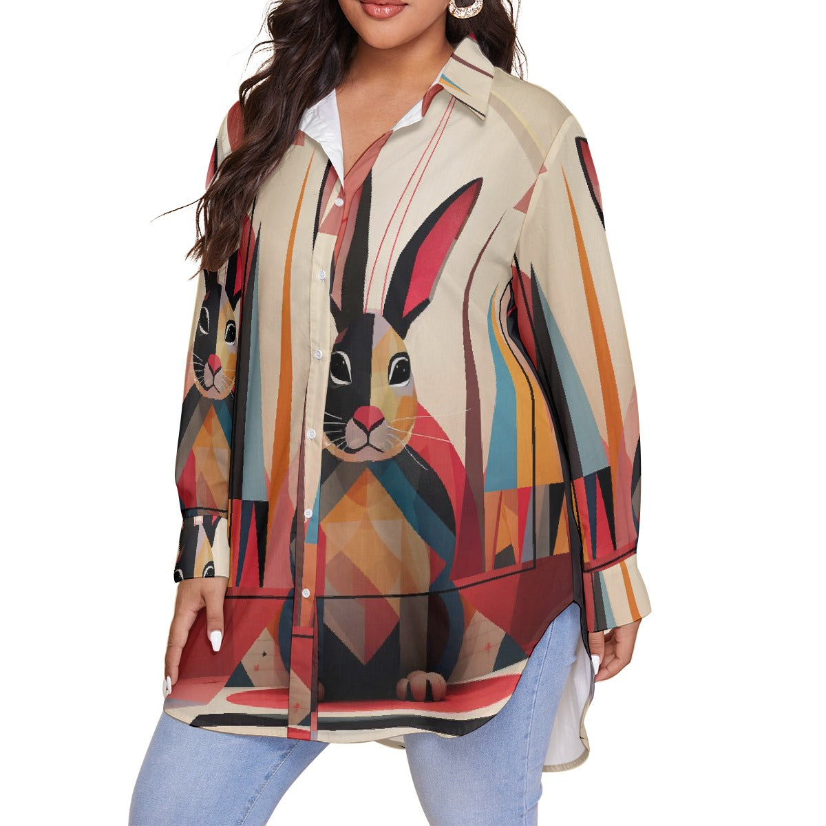 All-Over Print Women's Shirt With Long Sleeve(Plus Size)