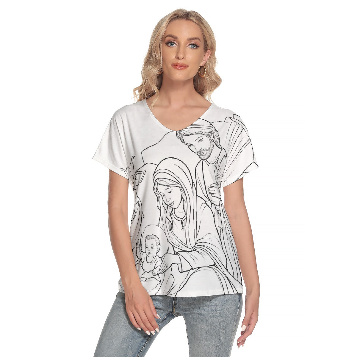 All-Over Print Women's Loose V-neck Short Sleeve T-shirt