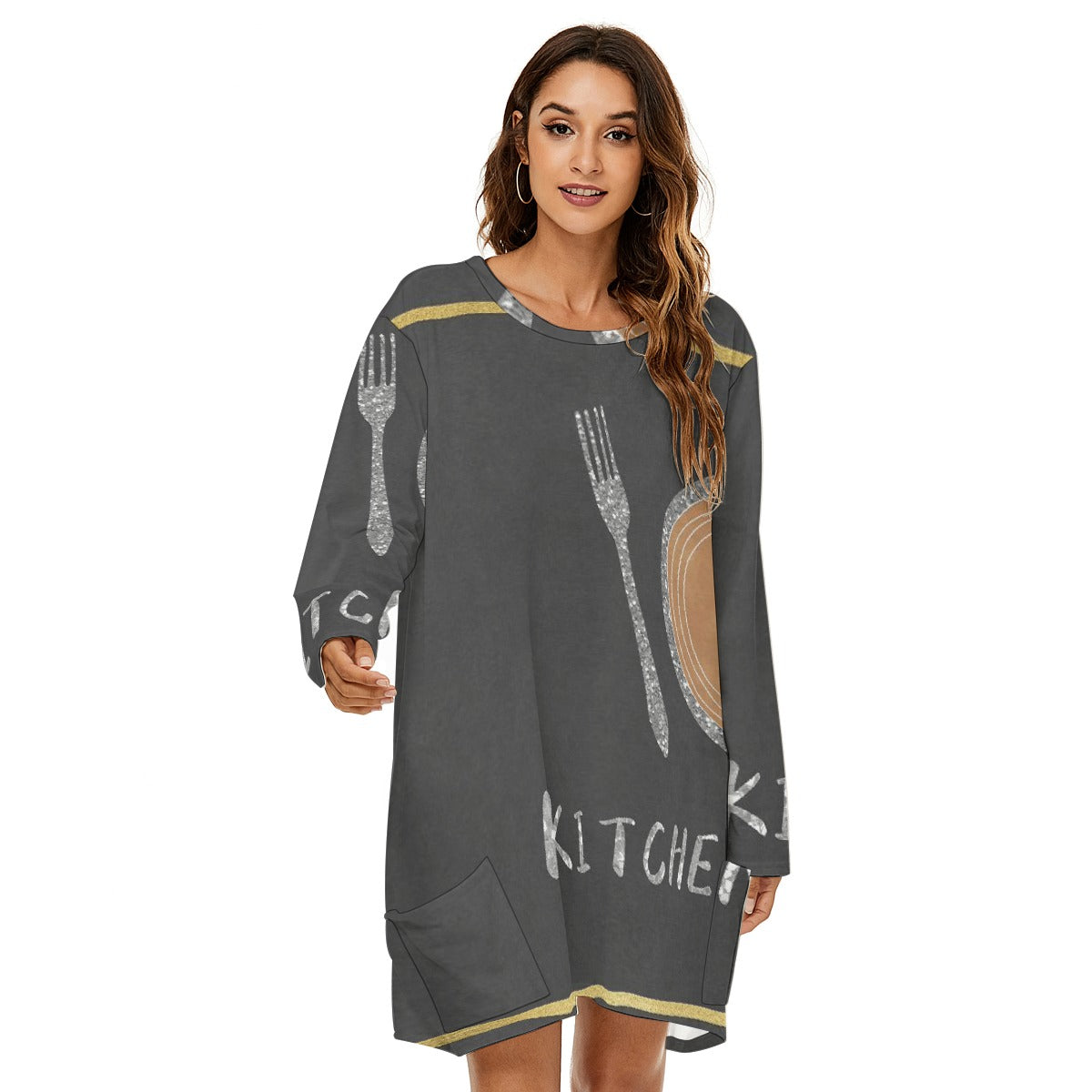 All-Over Print  Women's Loose Crew Neck Dress