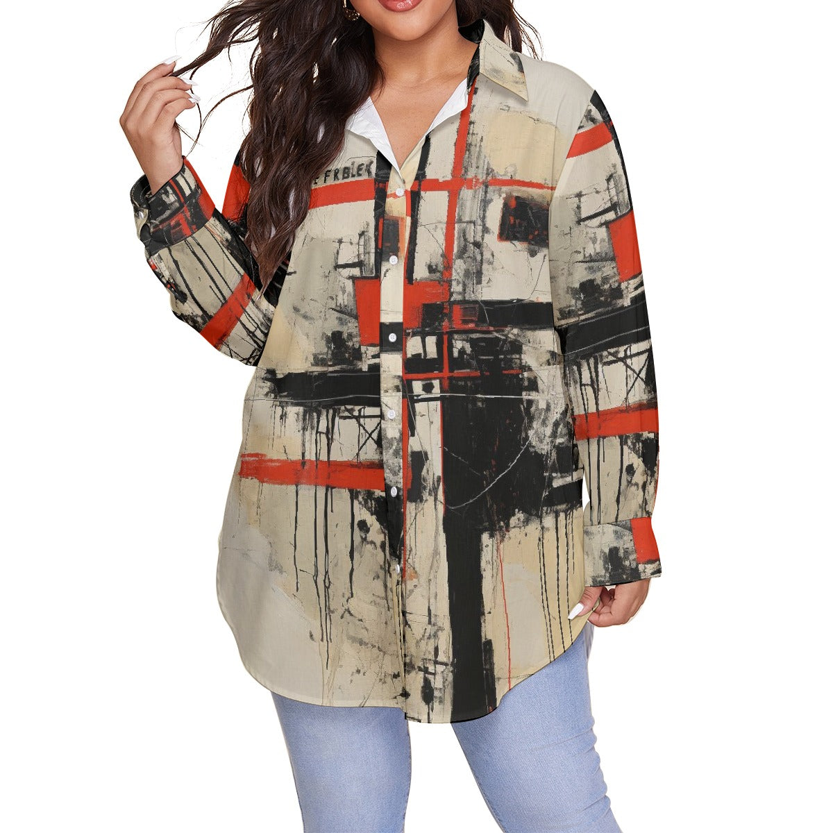 All-Over Print Women's Shirt With Long Sleeve(Plus Size)