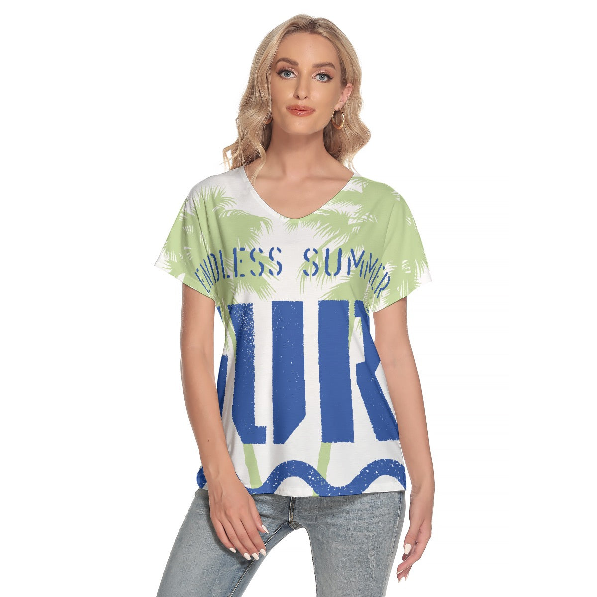 All-Over Print Women's Loose V-neck Short Sleeve T-shirt