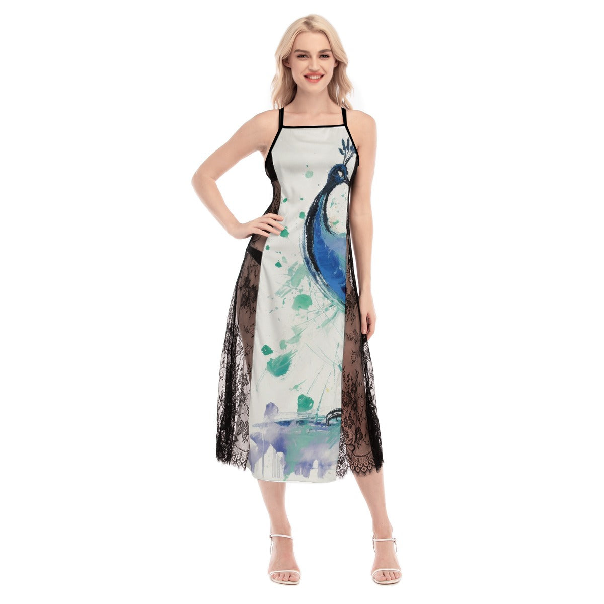 All-Over Print Women's Lace Cami Cross Back Dress