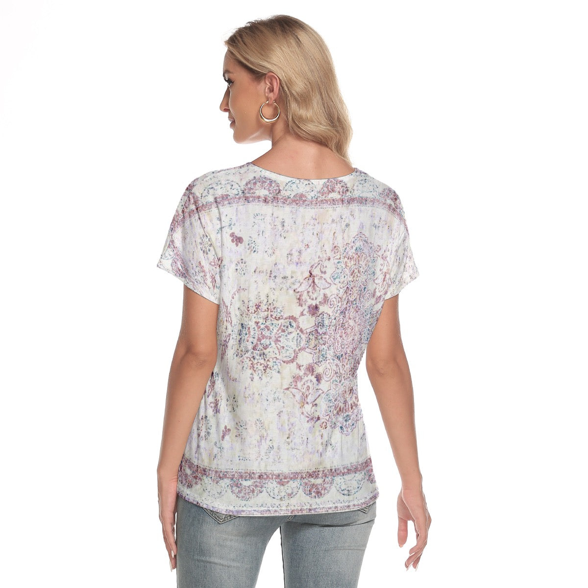 All-Over Print Women's Loose V-neck Short Sleeve T-shirt