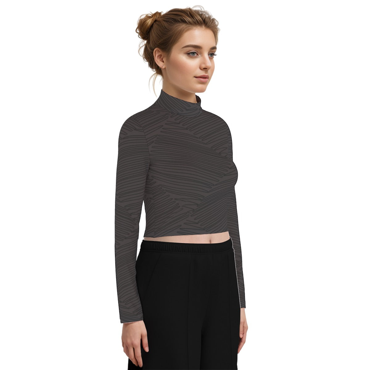 Eco-Friendly All-Over Print Women's Turtleneck T-shirt With Long Sleeve