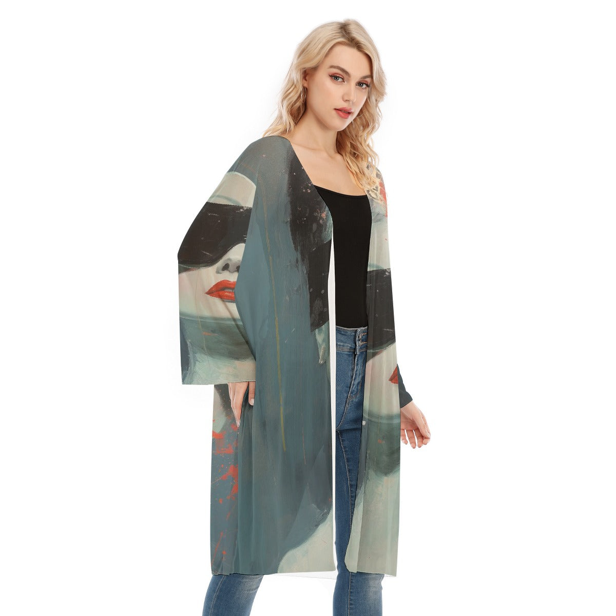 All- Over Print Women's Long Sleeve Mesh Cardigan