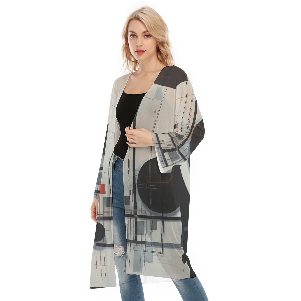 All- Over Print Women's Long Sleeve Mesh Cardigan