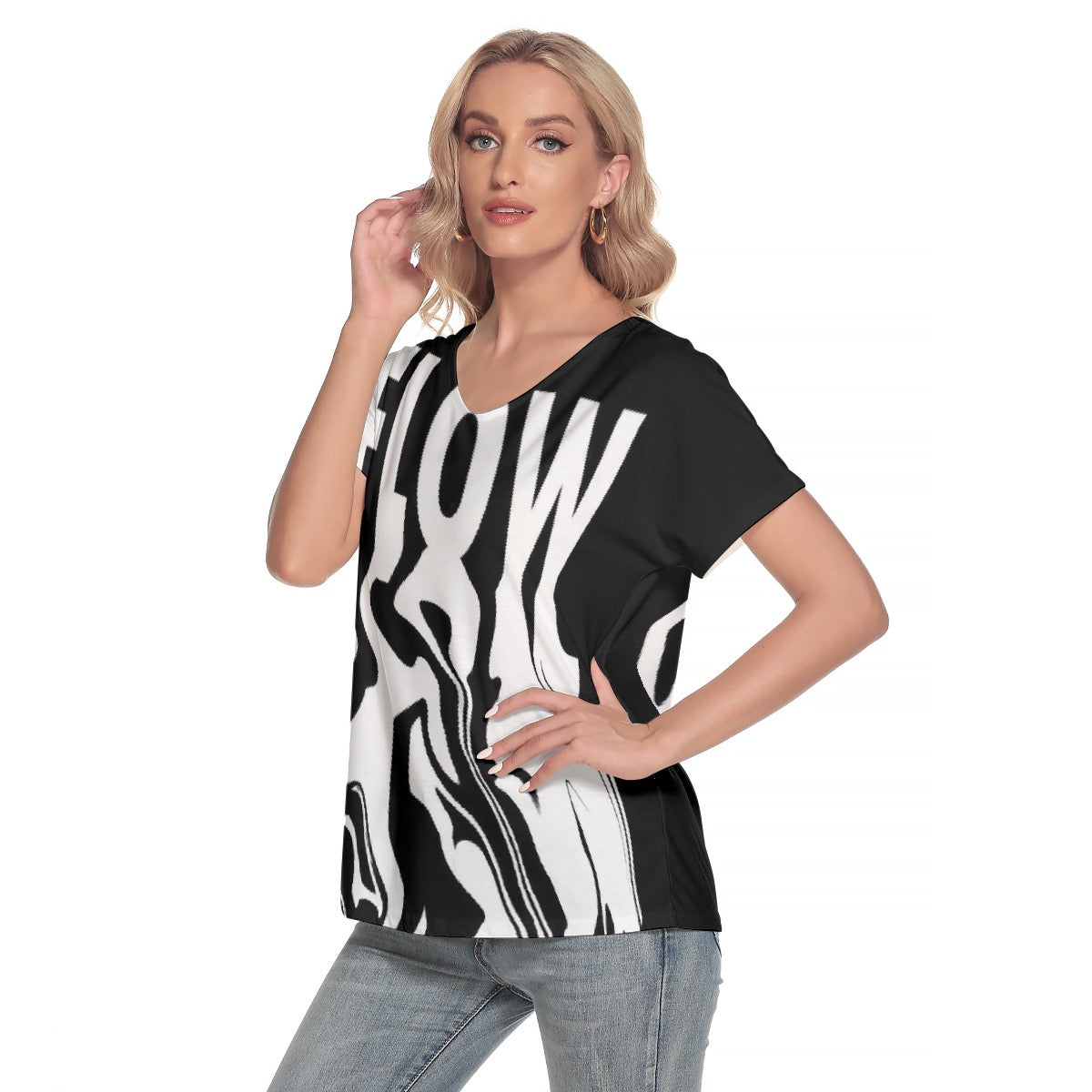 All-Over Print Women's Loose V-neck Short Sleeve T-shirt