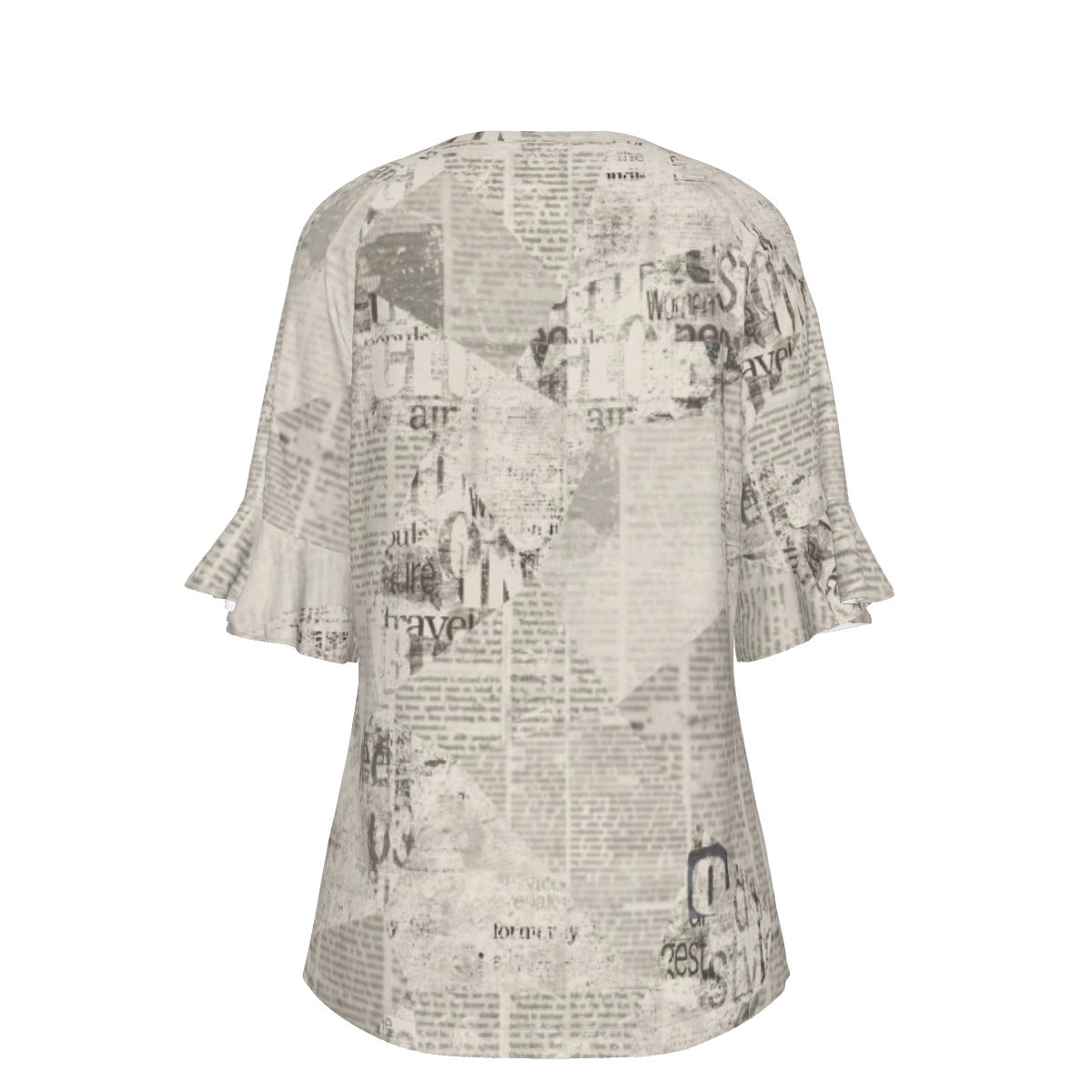 All-Over Print V-neck Women's T-shirt With Bell Sleeve