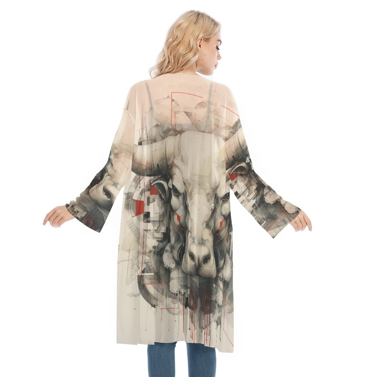 All- Over Print Women's Long Sleeve Mesh Cardigan