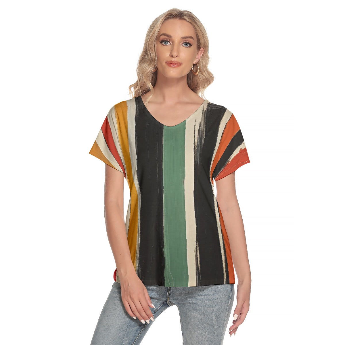 All-Over Print Women's Loose V-neck Short Sleeve T-shirt