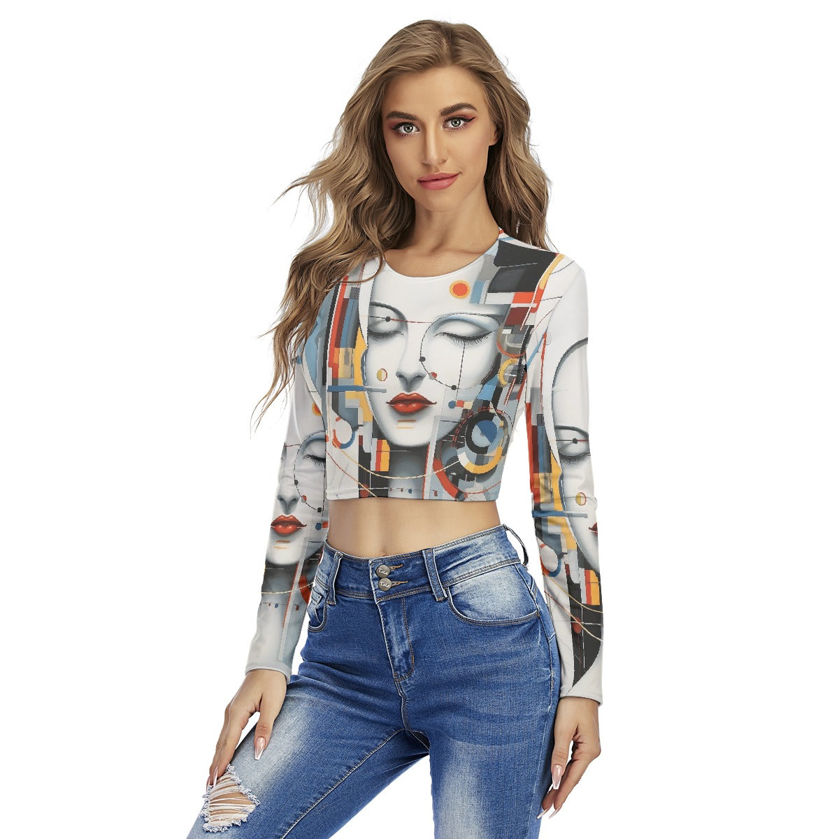 All-Over Print Women's Round Neck Crop Top T-Shirt