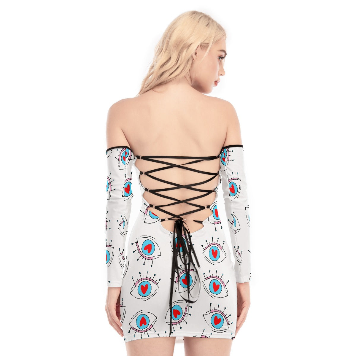 All-Over Print Women's Off-shoulder Back Lace-up Dress