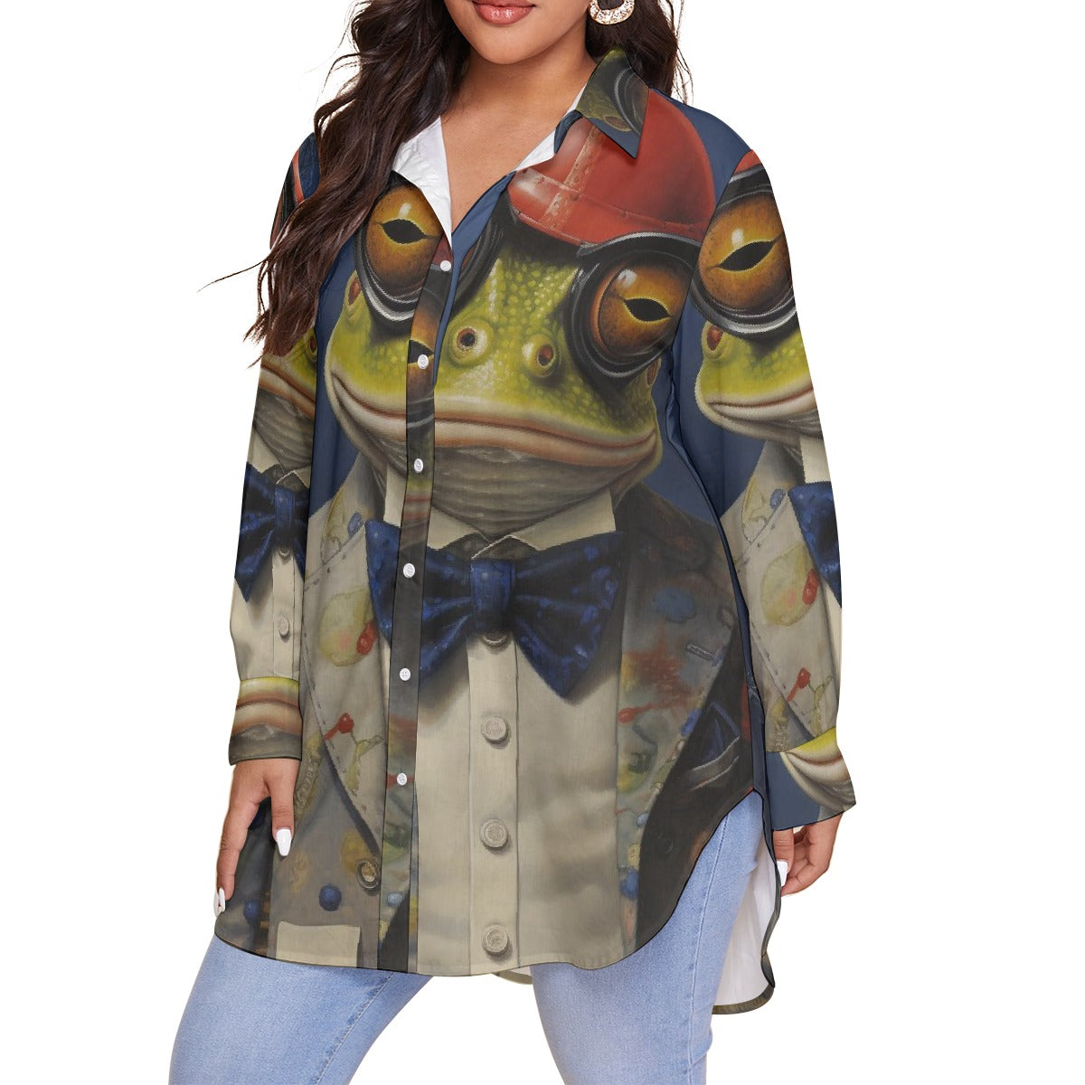 All-Over Print Women's Shirt With Long Sleeve(Plus Size)