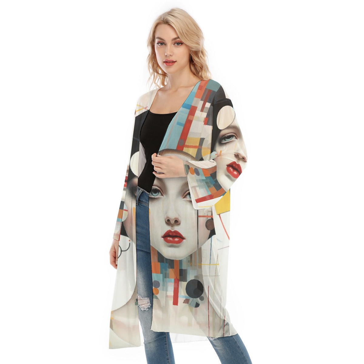 All- Over Print Women's Long Sleeve Mesh Cardigan