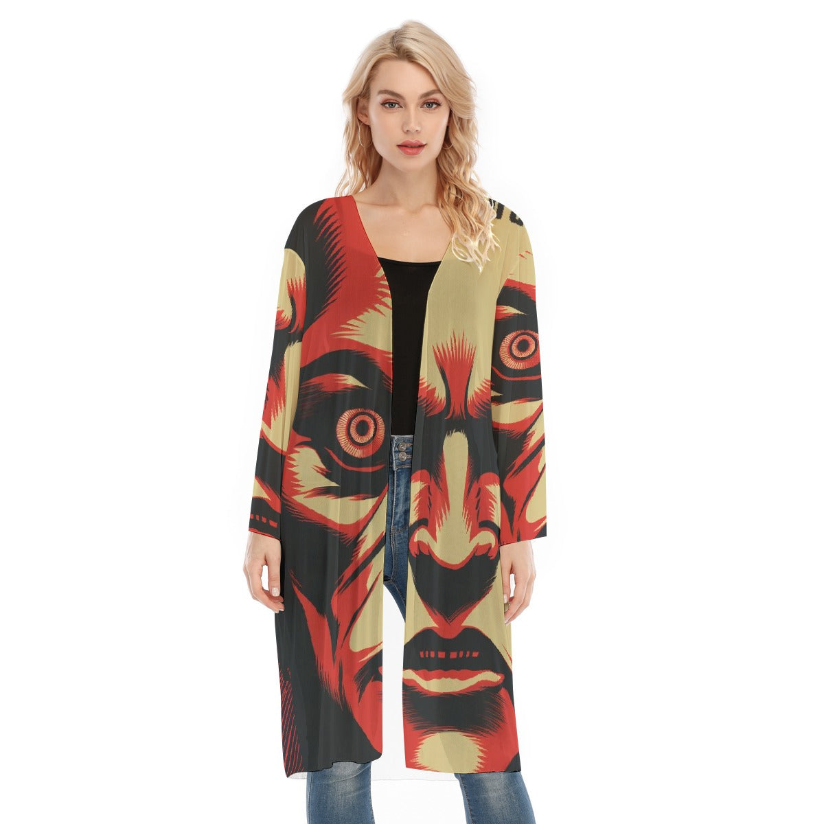 All- Over Print Women's Long Sleeve Mesh Cardigan