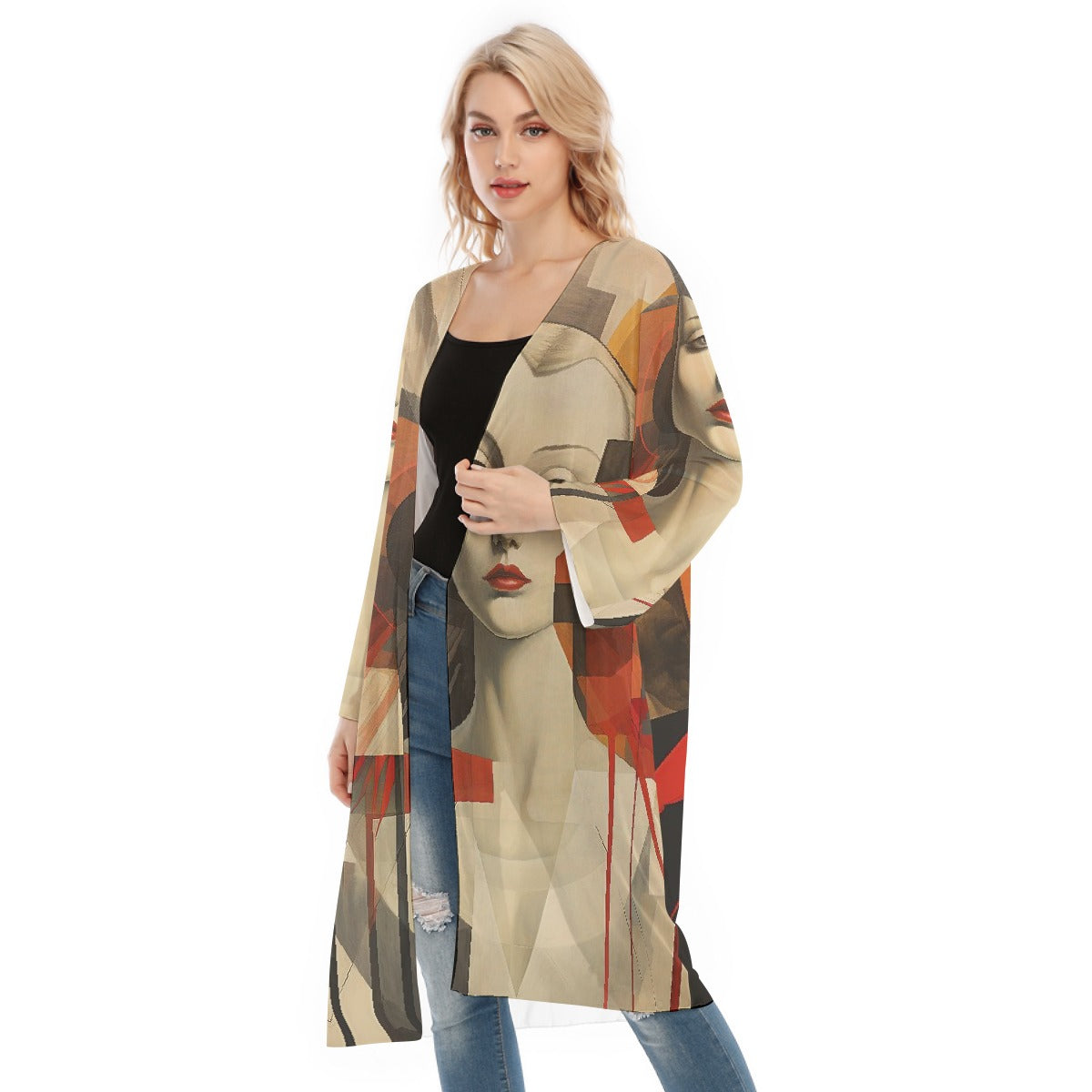 All- Over Print Women's Long Sleeve Mesh Cardigan