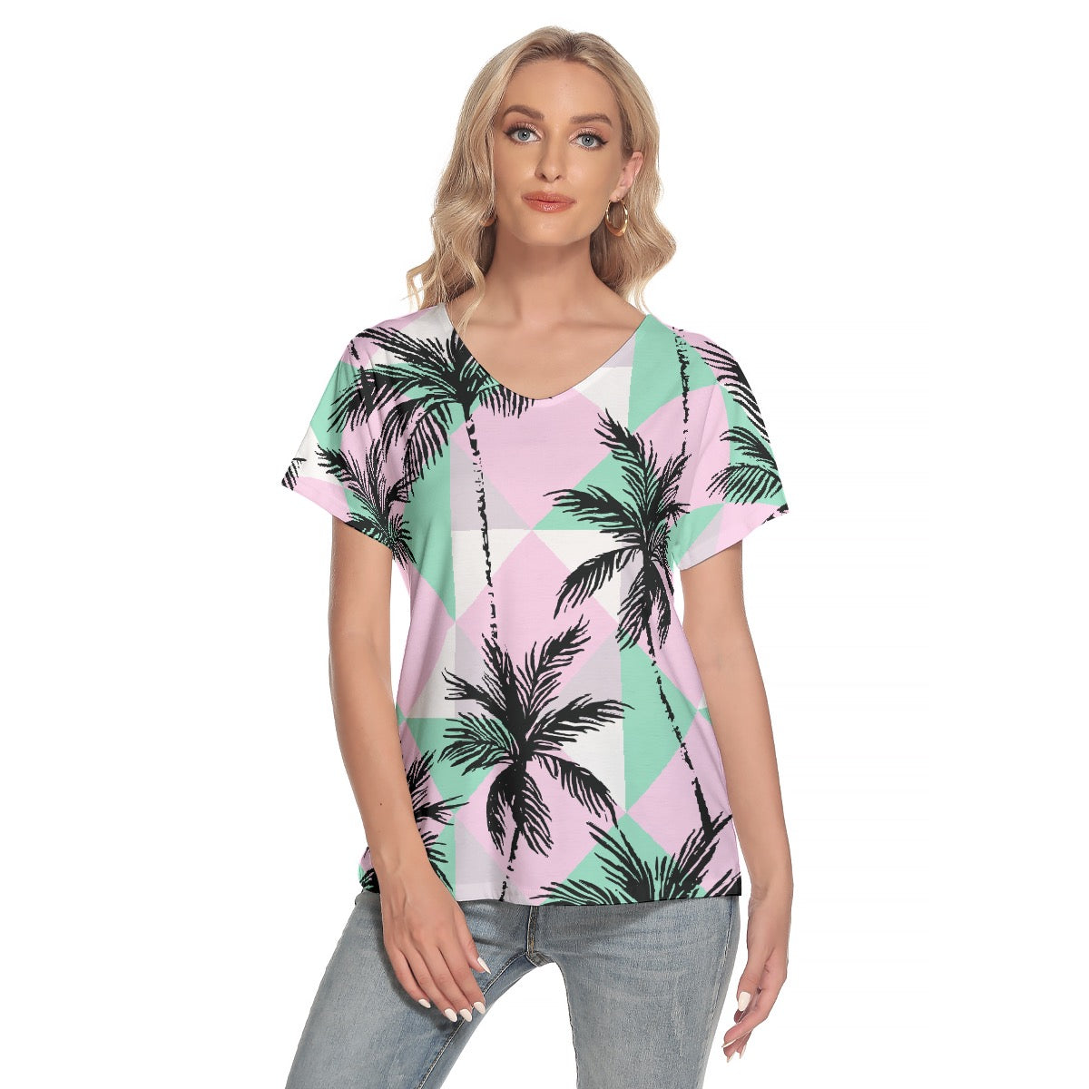 All-Over Print Women's Loose V-neck Short Sleeve T-shirt