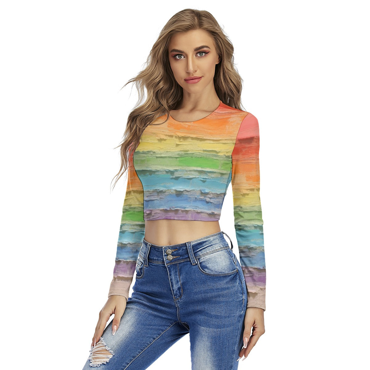 All-Over Print Women's Round Neck Crop Top T-Shirt