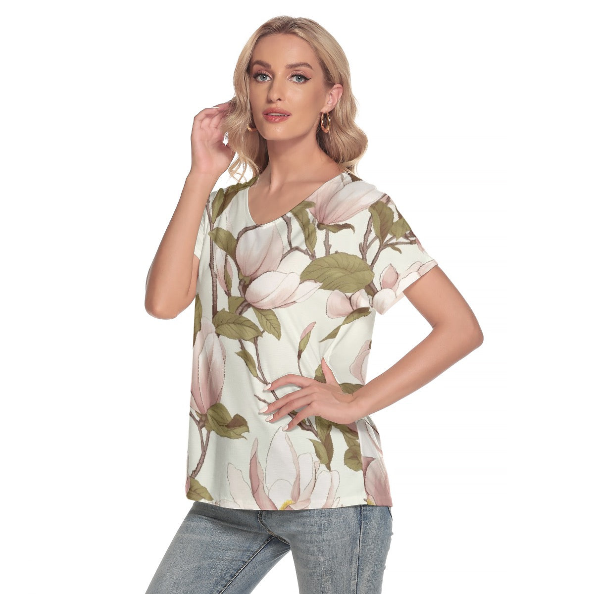 All-Over Print Women's Loose V-neck Short Sleeve T-shirt