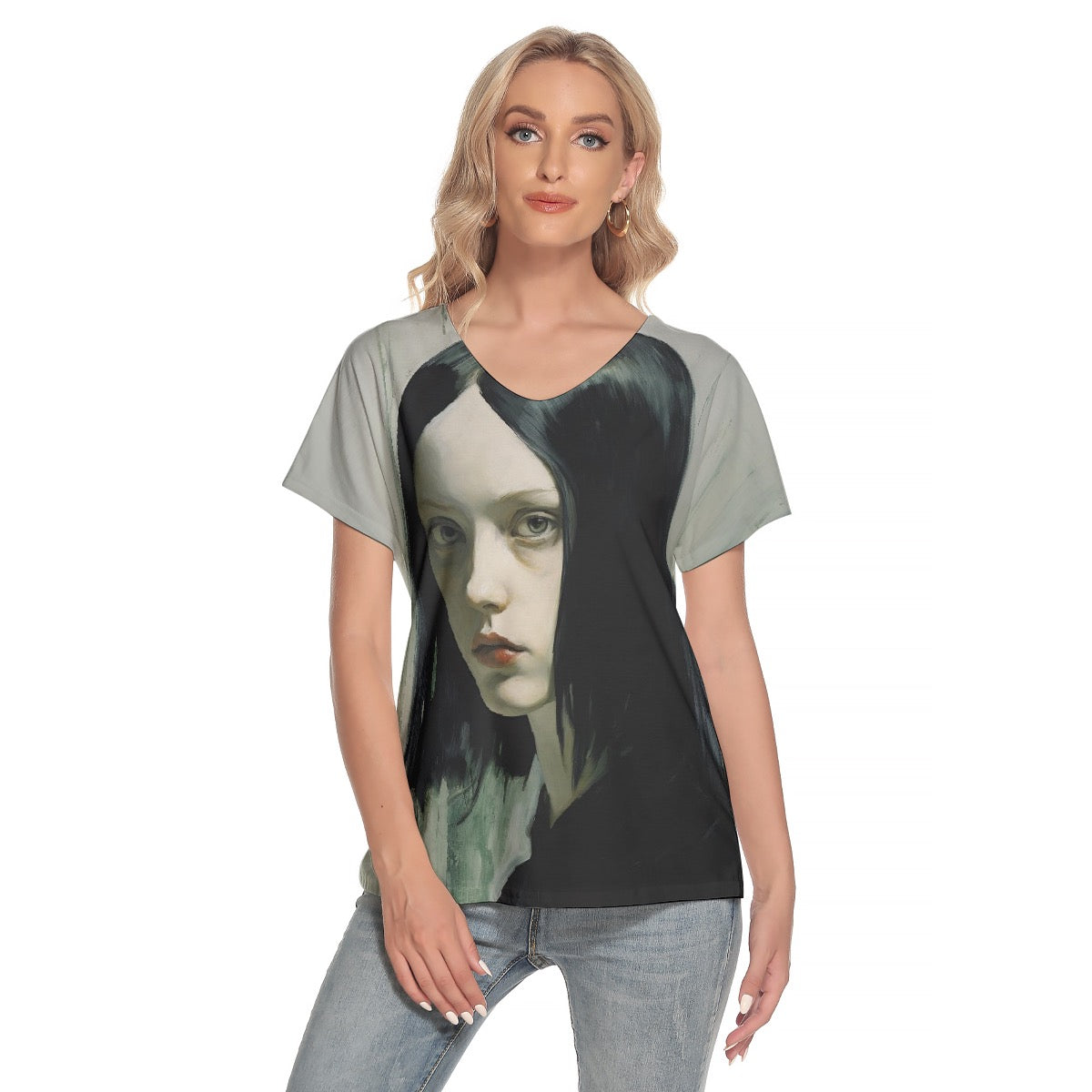 All-Over Print Women's Loose V-neck Short Sleeve T-shirt