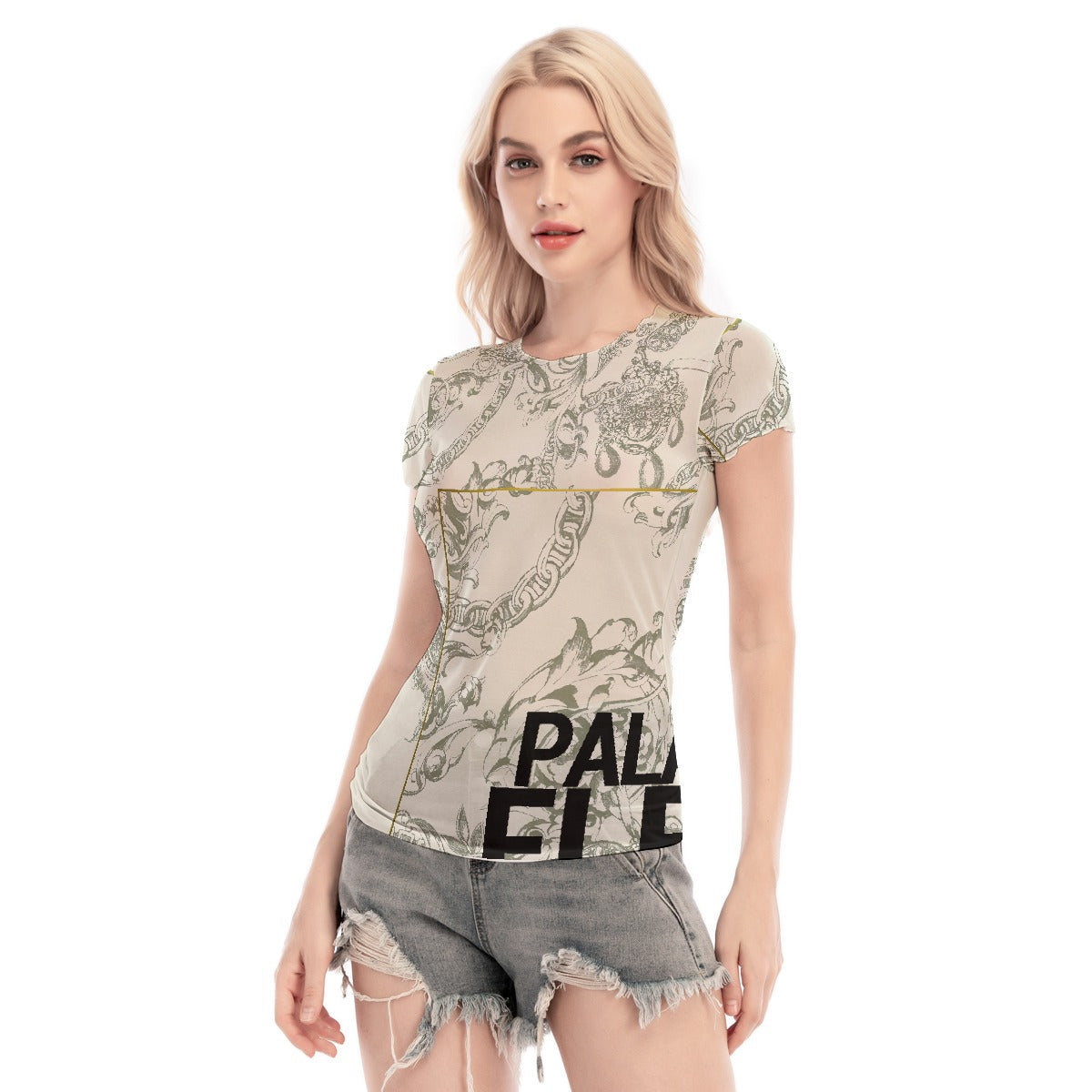 All-Over Print Women's Short Sleeve Mesh Blouse