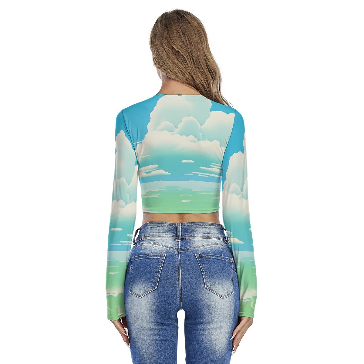 All-Over Print Women's Round Neck Crop Top T-Shirt