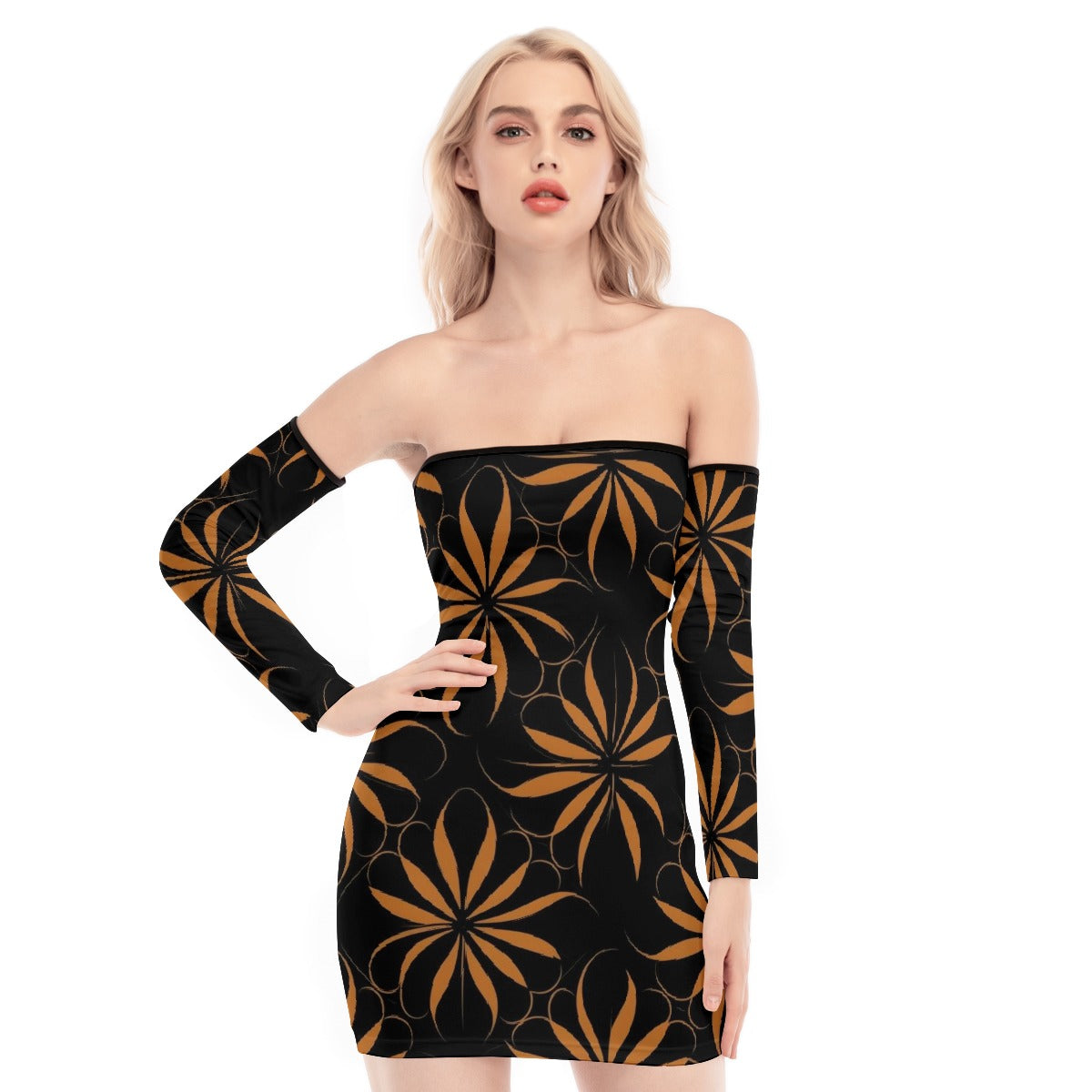 All-Over Print Women's Off-shoulder Back Lace-up Dress